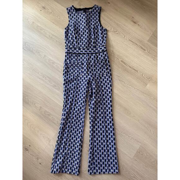 Anthropologie Maeve Small Blue Purple Graphic Print Ponte Wide-Leg Jumpsuit - Picture 2 of 6